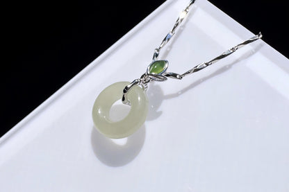Small Natural White Nephrite Safe and Sound Pendant in S925 Silver Bamboo Shape Setting, White Green Nephrite Jade Pendant, 天然白玉平安无事牌竹节吊坠