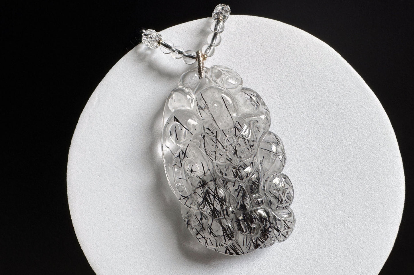 Natural Black Rutile Quartz Hand Carved Nine Tailed Fox Pendant, Black Rutilated Quartz Crystal Fox, 天然精品黑发晶手工雕刻九尾狐吊坠