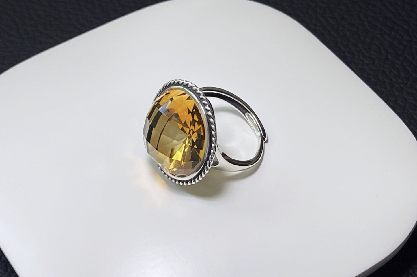 Certified Natural Gem Grade Brazilian Citrine In S925 Setting, Top Grade Large Citrine Ring, 天然巴西黄水晶戒面级暴力黄镶嵌S925银戒指