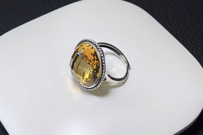 Certified Natural Gem Grade Brazilian Citrine In S925 Setting, Top Grade Large Citrine Ring, 天然巴西黄水晶戒面级暴力黄镶嵌S925银戒指