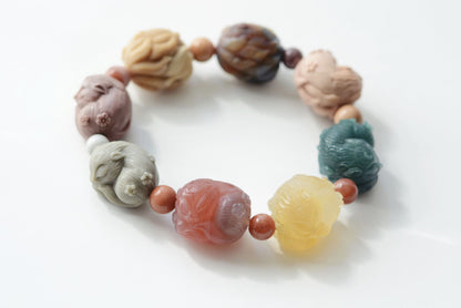 Top Grade Natural Alashan, African, and Hulun Buir Agate Hand Carved Nine Tailed Fox Bracelet, 天然原矿玉化阿拉善非红玛瑙呼伦贝尔玛瑙手工雕刻九尾趴趴狐手串