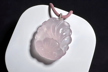 Natural Mozambique Rose Quartz Hand Carved Nine Tailed Fox Pendant, Carved Rose Quartz Fox Pendant Necklace, 天然莫粉水晶手工精雕狐仙吊坠