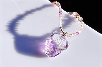 High Grade Natural Super Seven Hand Carved Fox Pendant, Super Seven Crystal Fox Necklace, 天然精品超级七手工雕刻九尾狐吊坠