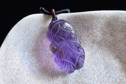 Certified Top Grade Natural Brazilian Amethyst Hand Carved Fox Spirit Pendant, Deep Purple Amethyst Fox Necklace, 天然浓郁巴西紫水晶手工精雕狐仙吊坠