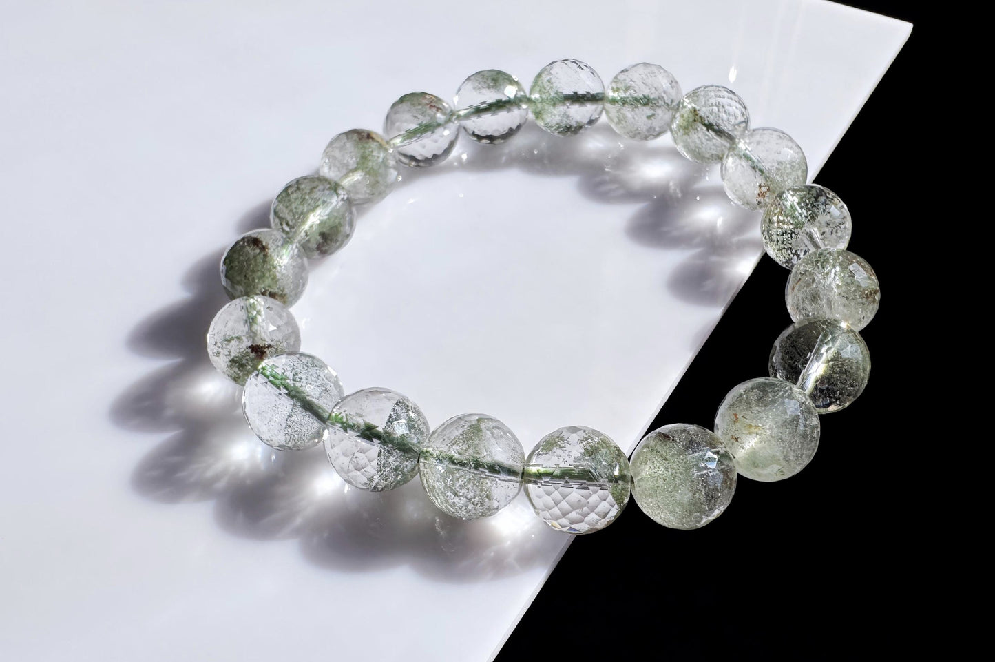 Natural Brazilian Green Phantom Quartz Beaded Bracelet, Natural Green Phantom Crystal Faceted Beads, 天然巴西满天星绿幽灵水晶刻面珠手串
