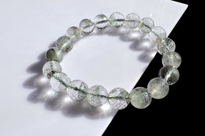 Natural Brazilian Green Phantom Quartz Beaded Bracelet, Natural Green Phantom Crystal Faceted Beads, 天然巴西满天星绿幽灵水晶刻面珠手串