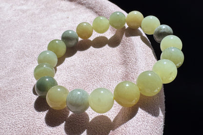 Certified Natural Yellow Nephrite Jade Bracelet with Blue Stone Skin, Unique Nephrite Jade Bracelet, 天然若羌蓝皮黄口料玉手串带证书