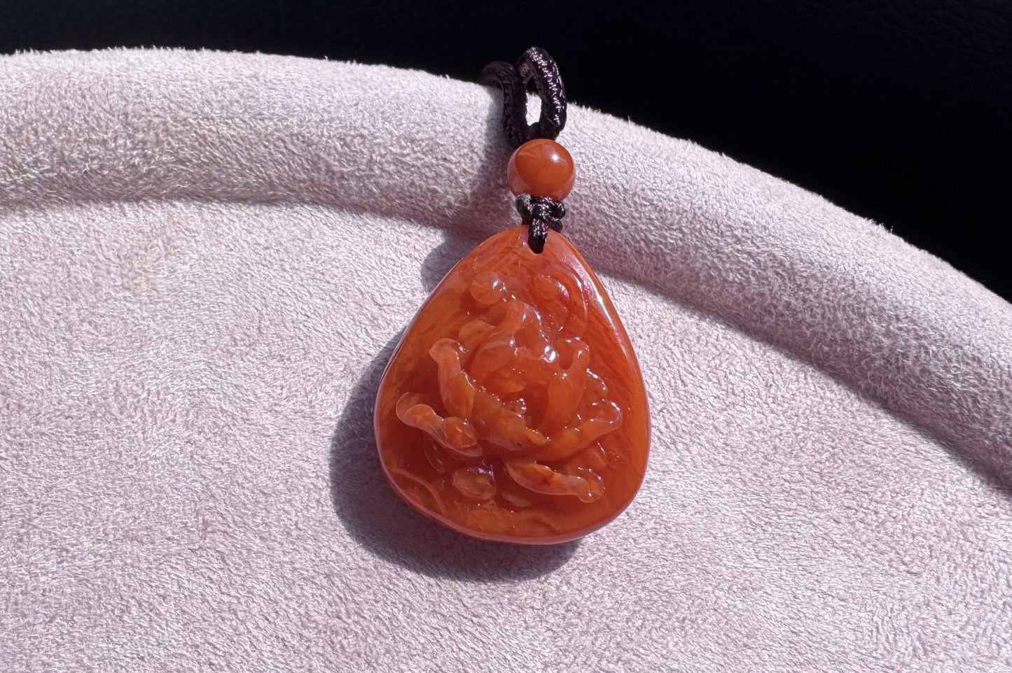Natural Untreated Nanhong South Red Agate Peony Pendant, Fire Pattern Nanhong, Carved Nanhong Agate Pendant, 天然川料南红玛瑙手工雕刻牡丹花吊坠