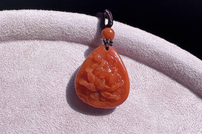 Natural Untreated Nanhong South Red Agate Peony Pendant, Fire Pattern Nanhong, Carved Nanhong Agate Pendant, 天然川料南红玛瑙手工雕刻牡丹花吊坠