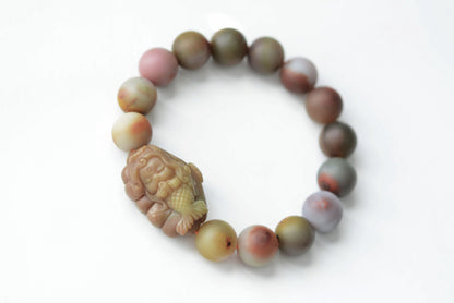 Natural Raw Yan Yuan Agate with Stone Skin Beaded Bracelet and Hand Carved Yan Yuan Agate Mermaid, 原矿包浆盐源手串搭配手工雕刻盐源美人鱼