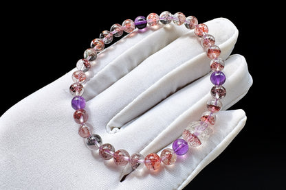 Rare Natural Pyramid Super Seven Beaded Bracelet with Super Seven Pixiu Charm, Top Grade Super Seven Bracelet, 天然招财金字塔超级七手串搭配超七貔貅