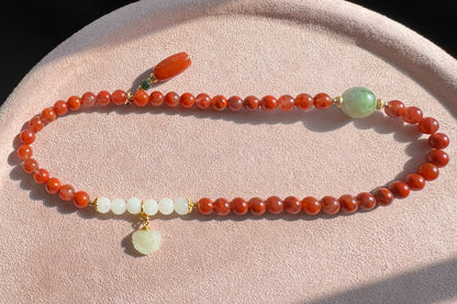 Natural Nanhong Southern Red Agate Design Bracelet, Nanhong Agate Bracelet with Jadeite Jade and White Nephrite, 天然原创南红设计手串搭配乌鸡翡翠和田白玉