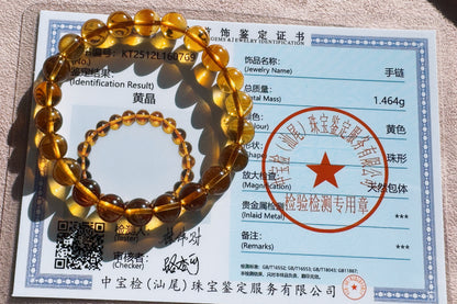 Certified Natural High Grade Citrine Bracelet, Untreated Citrine Bracelet, Deep Yellow Citrine, 天然无优化黄水晶手串