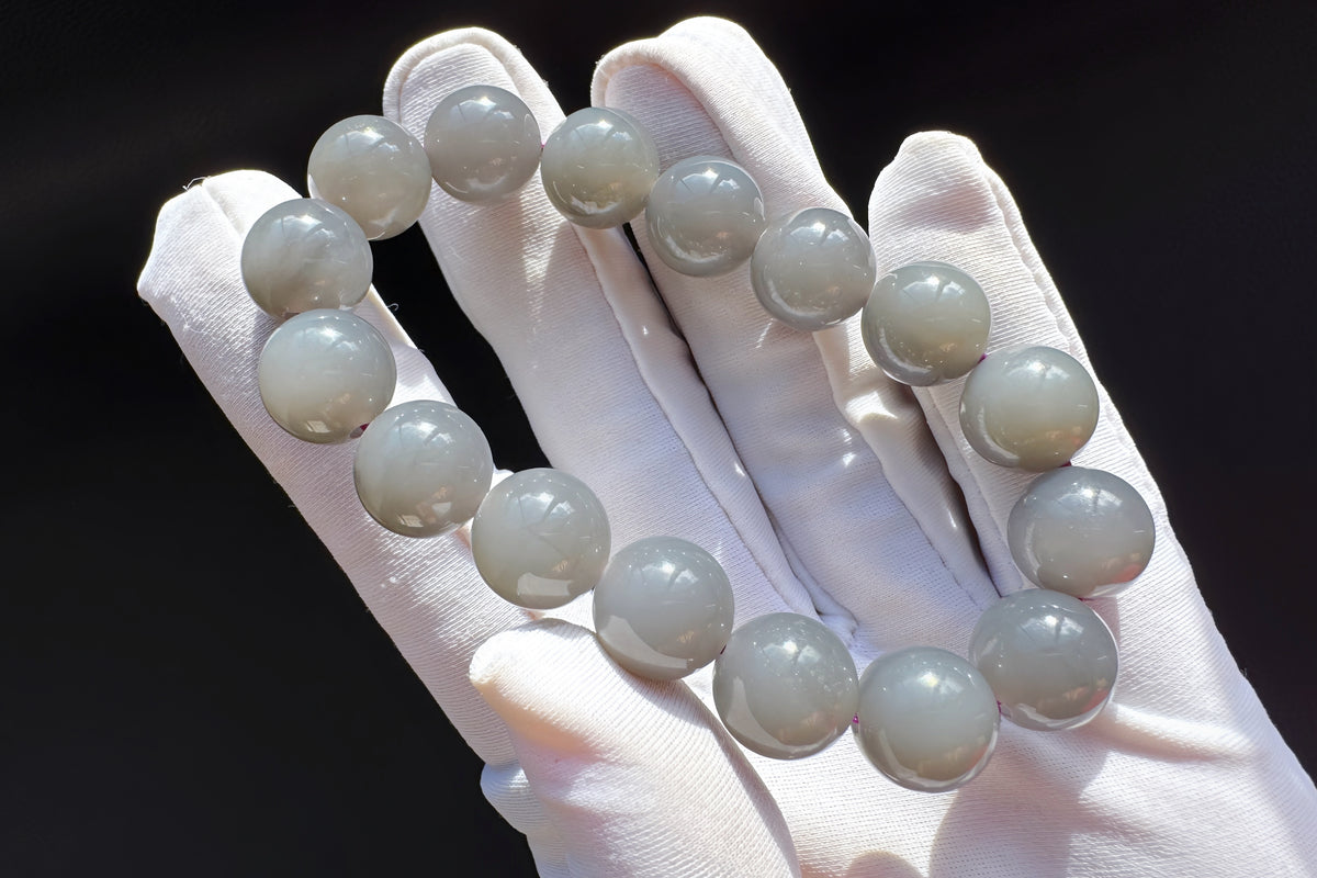 Certified Natural Smokey Gray Nephrite Jade Bracelet, Genuine Gray Nephrite Jade Bracelet, 天然青海料烟灰色软玉圆珠手串带证书