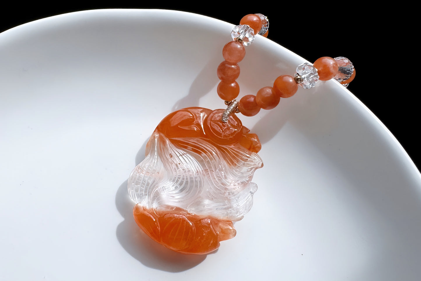 Hand Carved Natural Red Rabbit Hair Quartz Nine Tailed Fox Pendant, High Grade Red Rabbit Hair Necklace, Unique Crystal Fox, 手工精雕精品红兔毛九尾狐吊坠