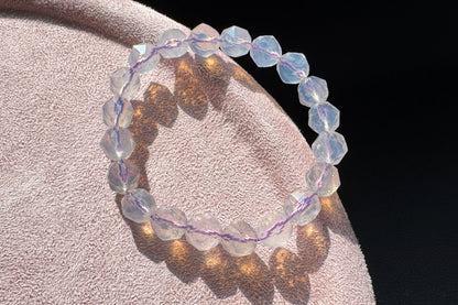 Natural Milky Lavender Moon Quartz Beaded Bracelet, Faceted Lavender Moon Quartz, 天然奶油体钻切切面紫玉晶手串