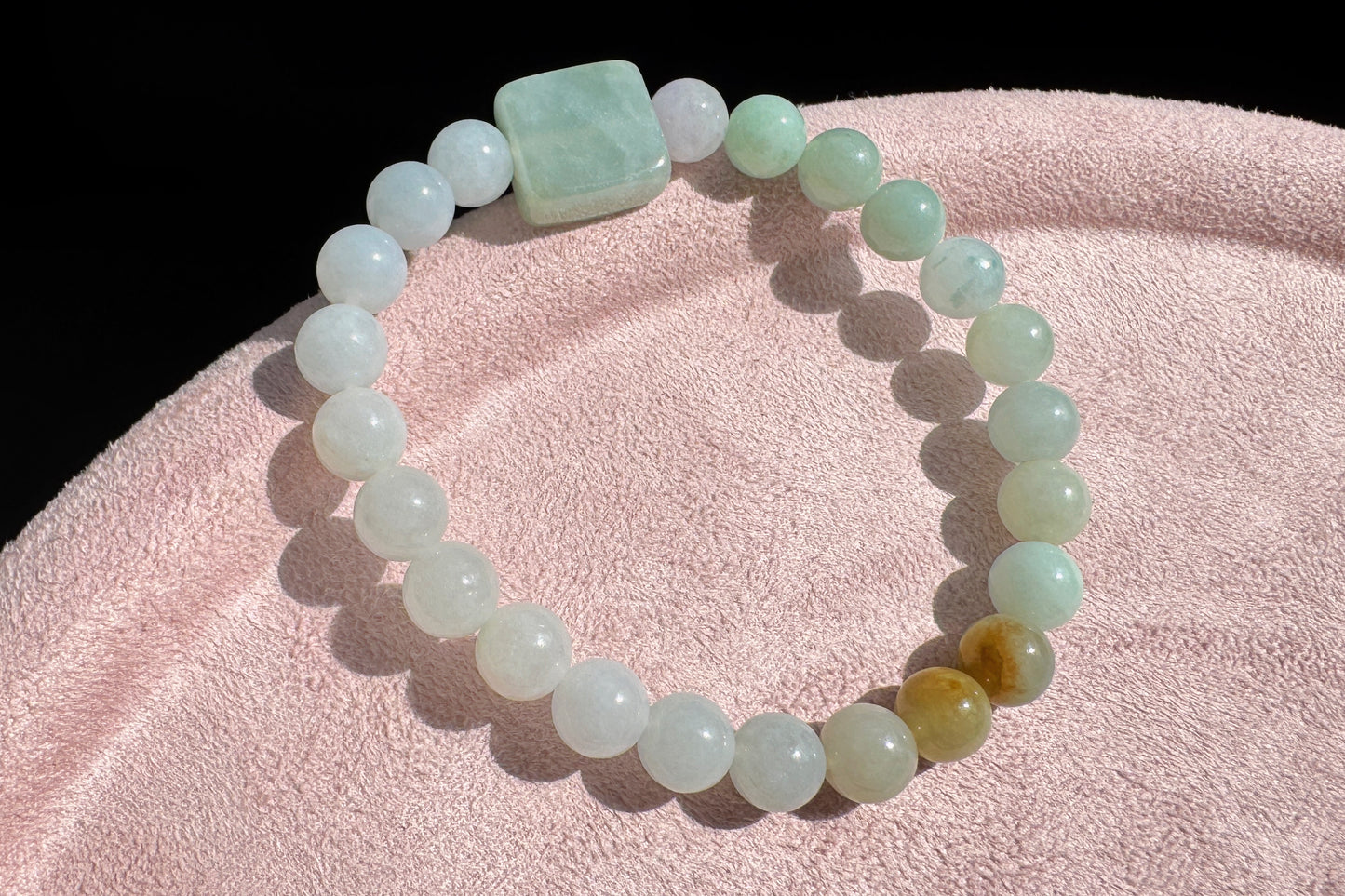 Natural Grade A Jadeite Jade Multi-Colors Bracelet, Jadeite Jade Beaded Bracelet, 天然A货翡翠多彩玉珠手串搭配翡翠无事牌