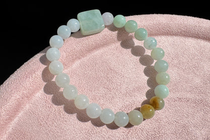 Natural Grade A Jadeite Jade Multi-Colors Bracelet, Jadeite Jade Beaded Bracelet, 天然A货翡翠多彩玉珠手串搭配翡翠无事牌