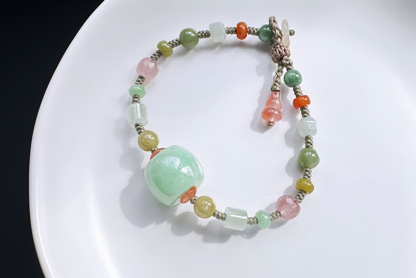 Natural Green Jadeite Jade Hand Braided Bracelet, Grade A Jade Beads in Multi-colors, Jade Bracelet, Jade Lu Lu Tong, 天然A货果绿色翡翠路路通配多宝翡翠珠手编手链