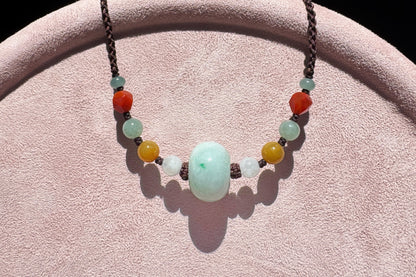 Certified Natural Grade A Jadeite Jade Hand Braided Adjustable Necklace, Jadeite Jade Necklace, 保真天然A货翡翠厚装路路通手编锁骨链项链