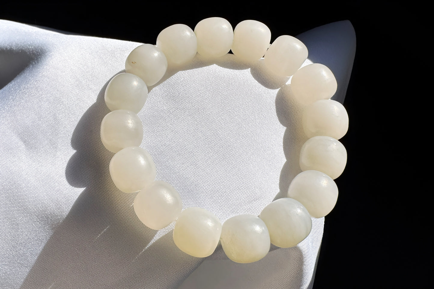 13mm Natural White Hetian Nephrite Bracelet, White Nephrite Jade Beads, Matte Nephrite Bracelet, 天然和田玉青海料一级白老型珠手串