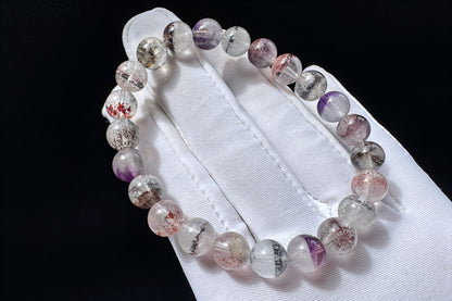 8mm Natural Super Seven Quartz Beaded Bracelet, Rare Venom Super Seven Bracelet, Venom Super 7 Crystal, 天然超级七手串毒液超七手串
