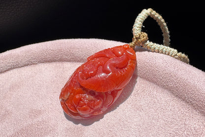 Certified Natural Baoshan Nanhong Agate in Red and White Material, Hand Carved Nanhong South Red Agate Phoenix Pendant, 天然保山南红玛瑙手工精雕凤凰吊坠