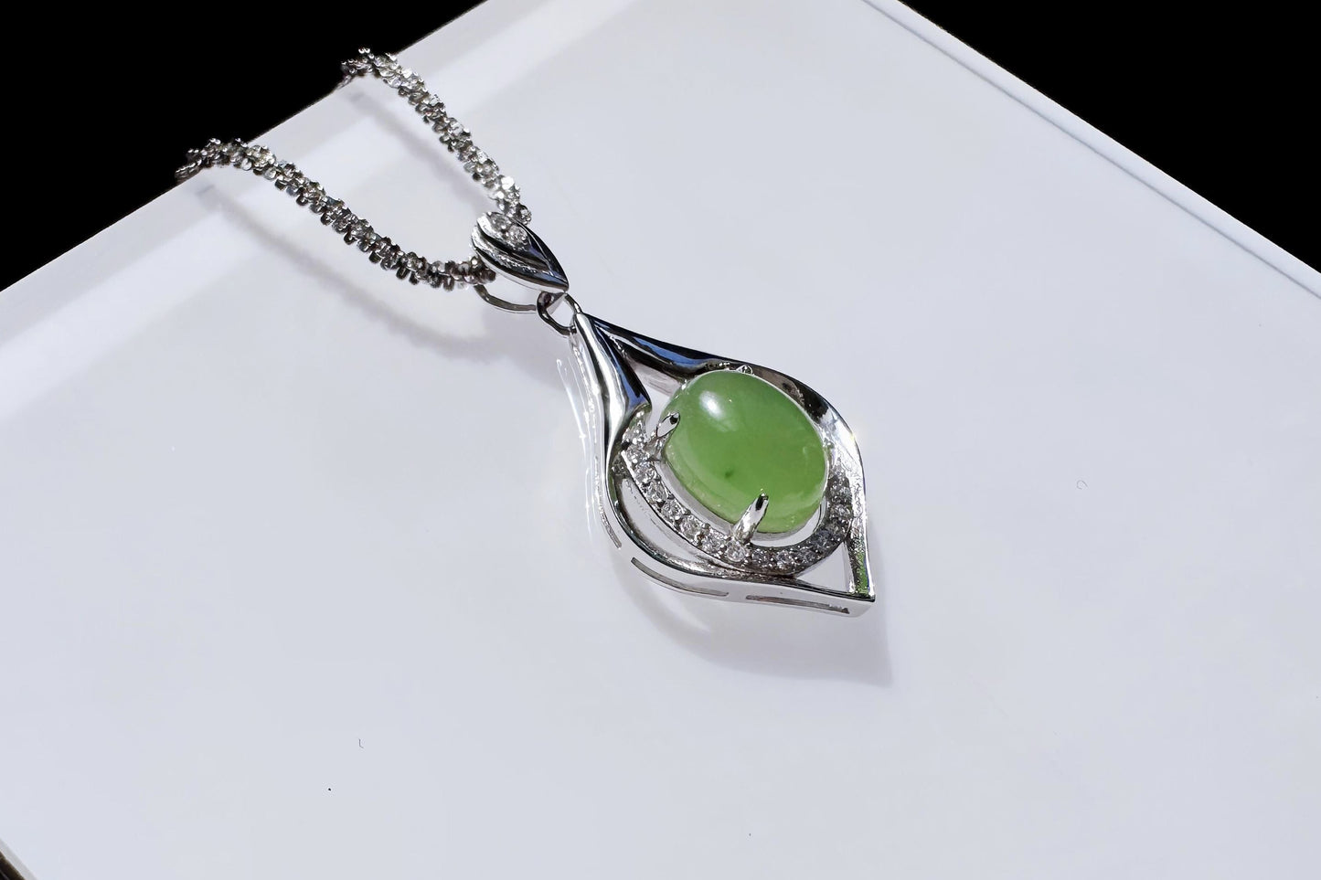 High Grade Natural Green Nephrite In S925 Sterling Silver Setting, Green Nephrite Silver  Pendant, 天然碧玉S925银吊坠