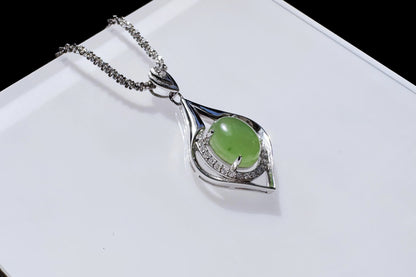 High Grade Natural Green Nephrite In S925 Sterling Silver Setting, Green Nephrite Silver  Pendant, 天然碧玉S925银吊坠