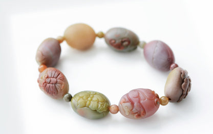 Top Grade Natural Yanyuan Agate Carved Egg Charm Bracelet, Genuine Carved Yanyuan Agate, 天然盐源玛瑙雕刻蛋蛋手串