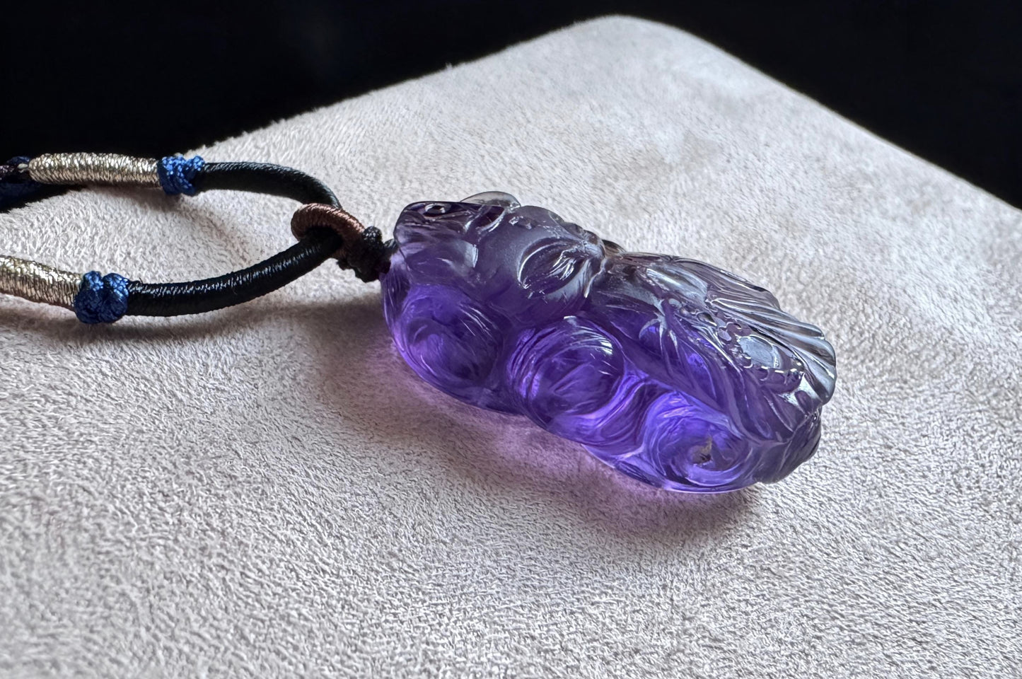 Certified Top Grade Natural Brazilian Amethyst Hand Carved Fox Spirit Pendant, Deep Purple Amethyst Fox Necklace, 天然浓郁巴西紫水晶手工精雕狐仙吊坠