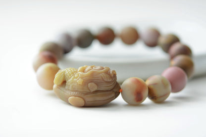Natural Raw Yan Yuan Agate with Stone Skin Beaded Bracelet and Hand Carved Yan Yuan Agate Mermaid, 原矿包浆盐源手串搭配手工雕刻盐源美人鱼