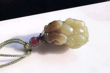 Certified Natural Brown Sugar Nephrite Hand Carved Pixiu Pendant, Nephrite Jade Pixiu, Good Luck Jade Necklace, 天然糖青玉手工雕刻貔貅吊坠