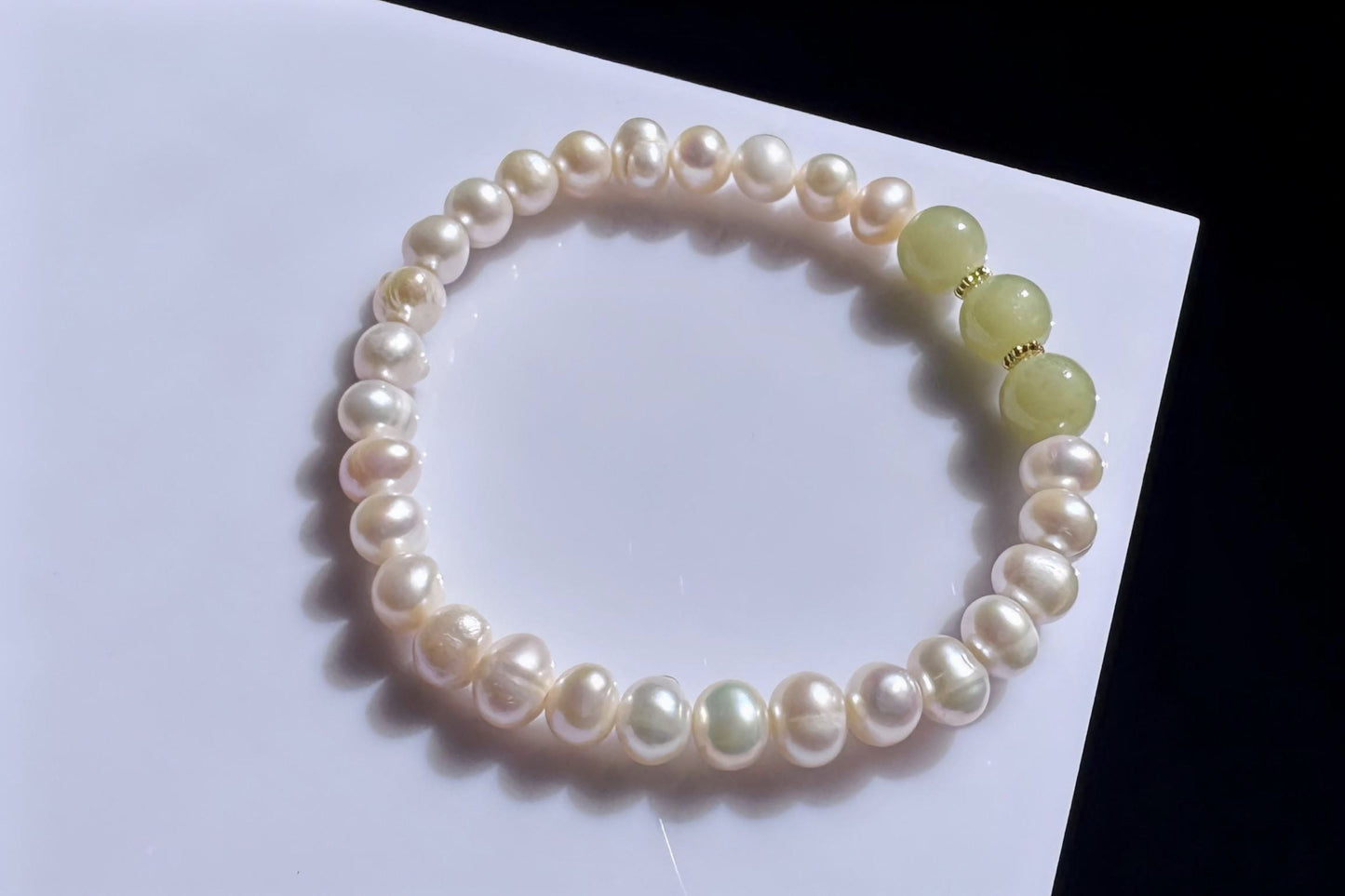 Natural Green Nephrite Jade with Freshwater Pearl Beaded Bracelet, Pearl Bracelet, 天然淡水珍珠搭配玉圆珠手串