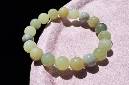 Certified Natural Yellow Nephrite Jade Bracelet with Blue Stone Skin, Unique Nephrite Jade Bracelet, 天然若羌蓝皮黄口料玉手串带证书