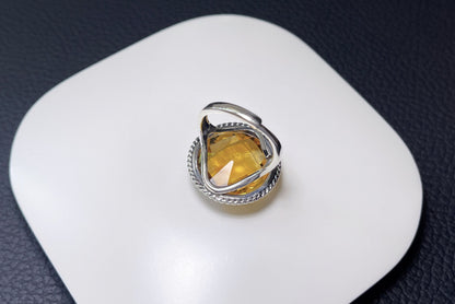 Certified Natural Gem Grade Brazilian Citrine In S925 Setting, Top Grade Large Citrine Ring, 天然巴西黄水晶戒面级暴力黄镶嵌S925银戒指