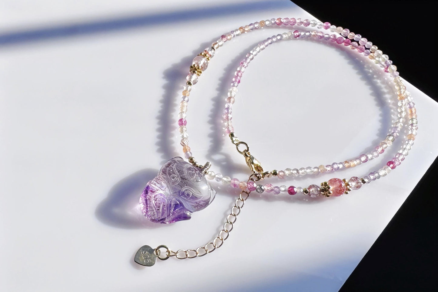 High Grade Natural Super Seven Hand Carved Fox Pendant, Super Seven Crystal Fox Necklace, 天然精品超级七手工雕刻九尾狐吊坠