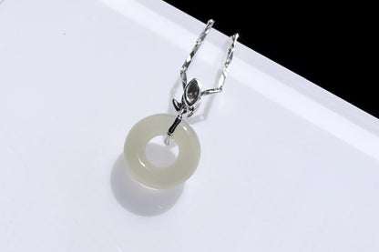 Small Natural White Nephrite Safe and Sound Pendant in S925 Silver Bamboo Shape Setting, White Green Nephrite Jade Pendant, 天然白玉平安无事牌竹节吊坠