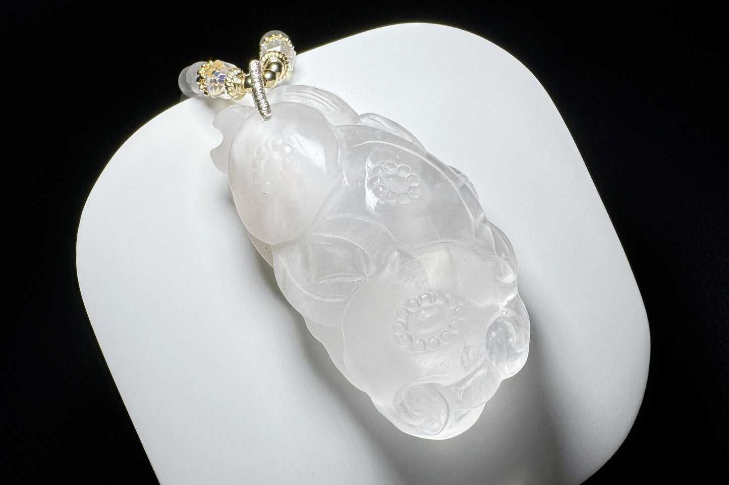 Large Natural White Rabbit Hair Quartz Hand Carved Nine Tailed Fox Pendant, High Grade White Rabbit Hair Necklace, 天然精品白兔毛手工精雕九尾狐吊坠