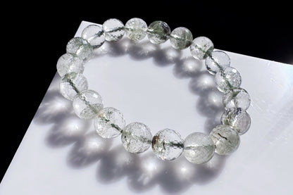 Natural Brazilian Green Phantom Quartz Beaded Bracelet, Natural Green Phantom Crystal Faceted Beads, 天然巴西满天星绿幽灵水晶刻面珠手串