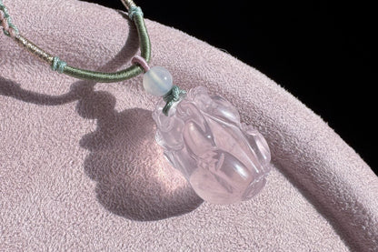 Certified Natural Mozambique Rose Quartz Hand Carved Pixiu Pendant, Rose Quartz Pixiu, 天然莫桑比克粉晶手工雕刻招财貔貅吊坠