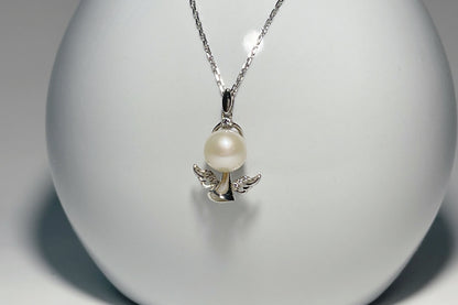 Natural Freshwater Pearl Pendant in 925 Silver Little Angel Design, Freshwater Pearl Necklace, 精品天然淡水珍珠925纯银Angel baby可爱小天使吊坠项链