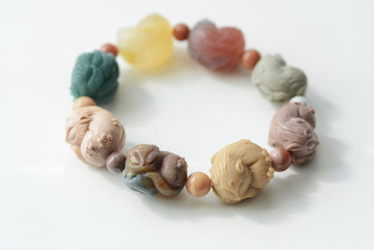 Top Grade Natural Alashan, African, and Hulun Buir Agate Hand Carved Nine Tailed Fox Bracelet, 天然原矿玉化阿拉善非红玛瑙呼伦贝尔玛瑙手工雕刻九尾趴趴狐手串