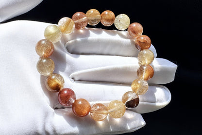 Genuine Multi-color Rutile Quartz Beaded Bracelet, Natural Untreated Cantoyancy Rutilated Quartz Bracelet, 天然巴西原色猫眼维纳斯金发晶顺发彩发晶圆珠手串