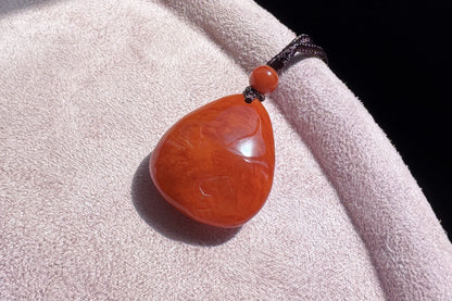 Natural Untreated Nanhong South Red Agate Peony Pendant, Fire Pattern Nanhong, Carved Nanhong Agate Pendant, 天然川料南红玛瑙手工雕刻牡丹花吊坠