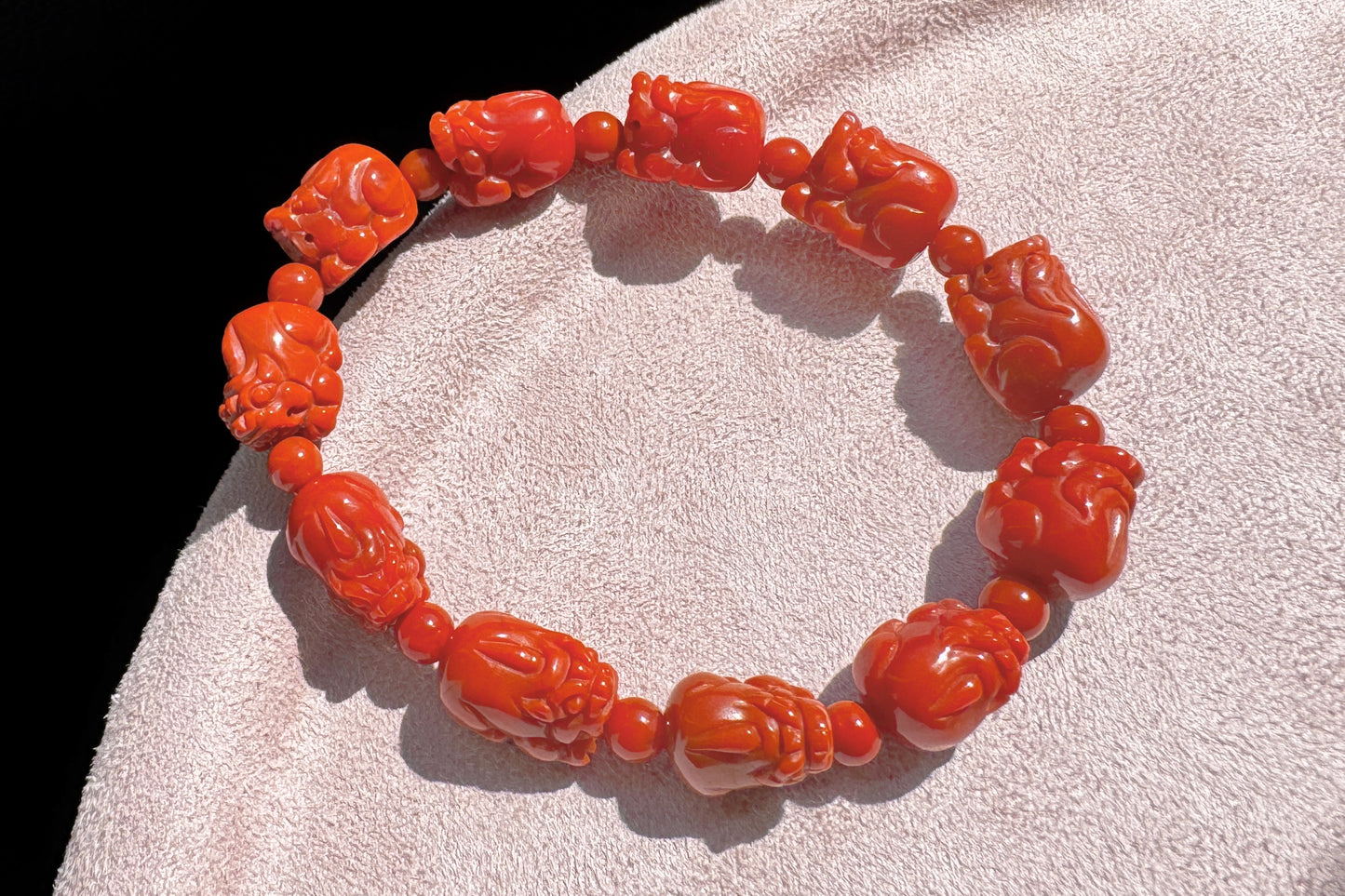 Certified Natural Untreated Nanhong Agate Bracelet, Carved Southern Red Agate PiXiu Bead Bracelet, Nanhong PiXiu, 天然无烤满色满肉凉山南红雕刻貔貅手串
