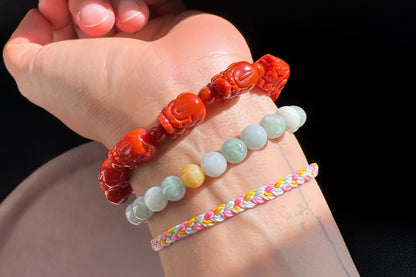 Certified Natural Untreated Nanhong Agate Bracelet, Carved Southern Red Agate PiXiu Bead Bracelet, Nanhong PiXiu, 天然无烤满色满肉凉山南红雕刻貔貅手串