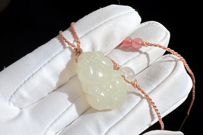 Small Natural Mutton Fat Hetian Nephrite PiXiu Pendant, Carved White Nephrite Jade Pixiu, Suet Jade Necklace, 天然羊脂白玉貔貅吊坠