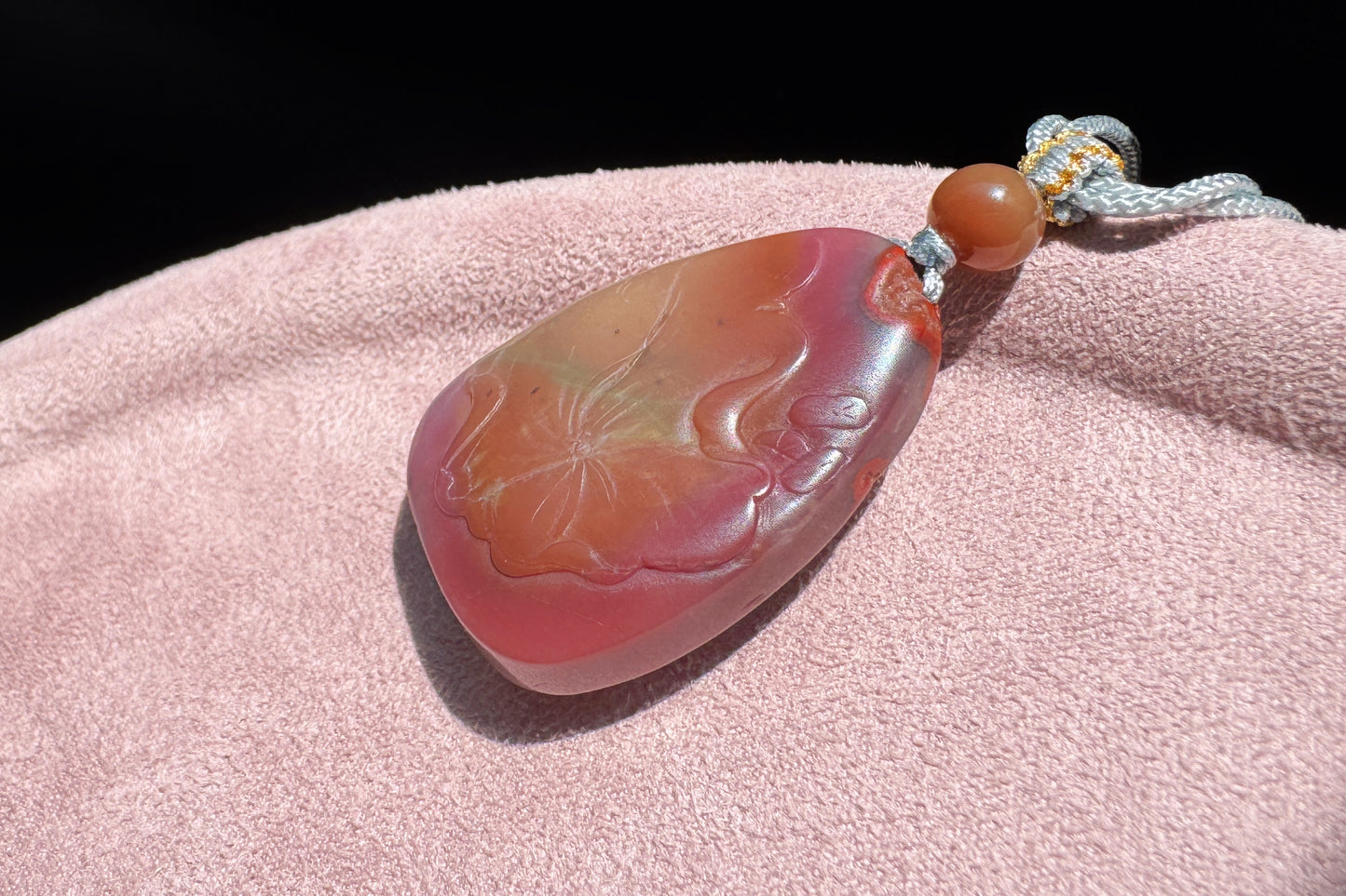Natural Yanyuan Agate Hand Carved Twin Fish and Lotus Pendant, High Grade Yanyuan Fish and Lotus Necklace, 天然满色满肉盐源玛瑙精雕双鱼荷莲吊坠