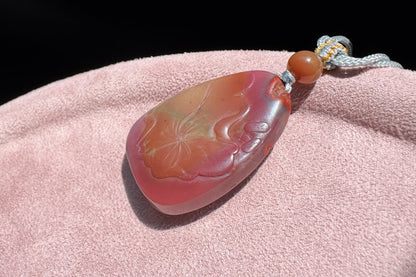 Natural Yanyuan Agate Hand Carved Twin Fish and Lotus Pendant, High Grade Yanyuan Fish and Lotus Necklace, 天然满色满肉盐源玛瑙精雕双鱼荷莲吊坠